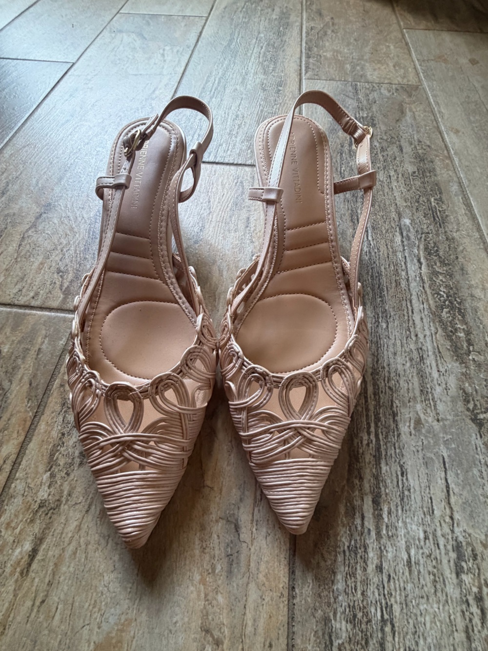 Adrienne Vittadini Blush Nude Woven Pointed Slingback Flats